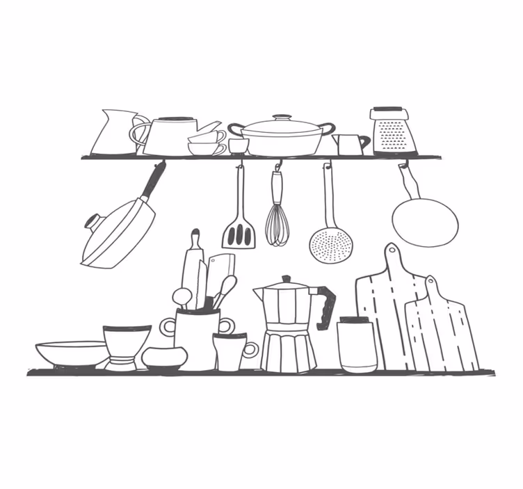Kitchen vinyl rug for cooking utensils on shelves - TenStickers