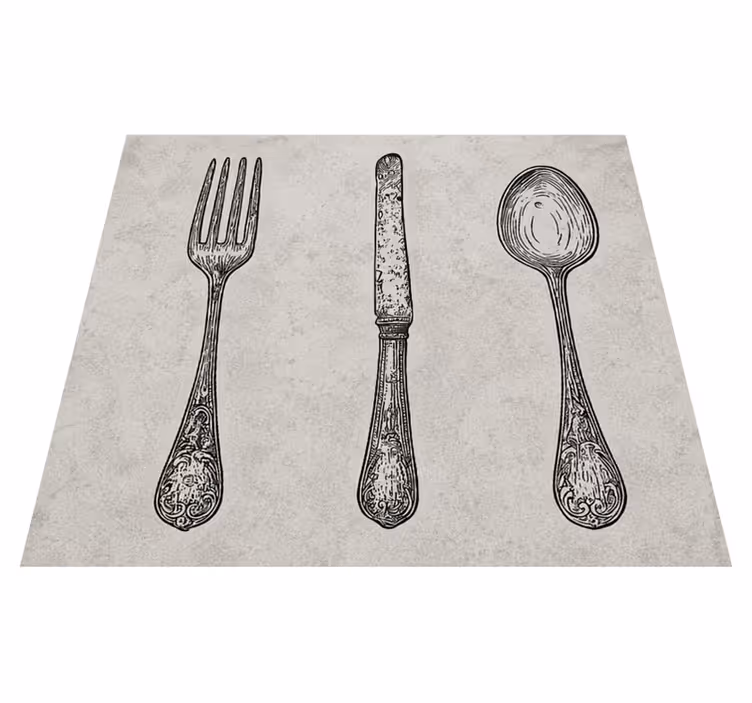 Kitchen vinyl rug in grey cutlery design - TenStickers