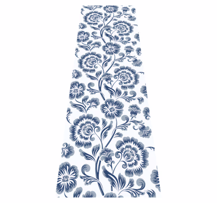 Bedroom vinyl rug with blue floral grandmillennial design - TenStickers