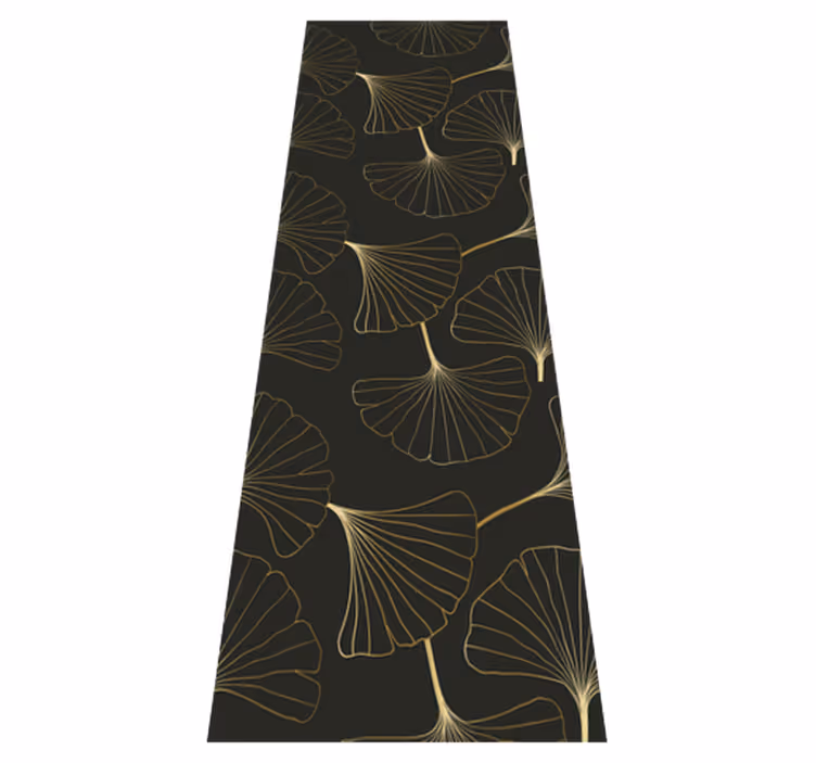 Ginkgo leaves charcoal gold office vinyl rug - TenStickers