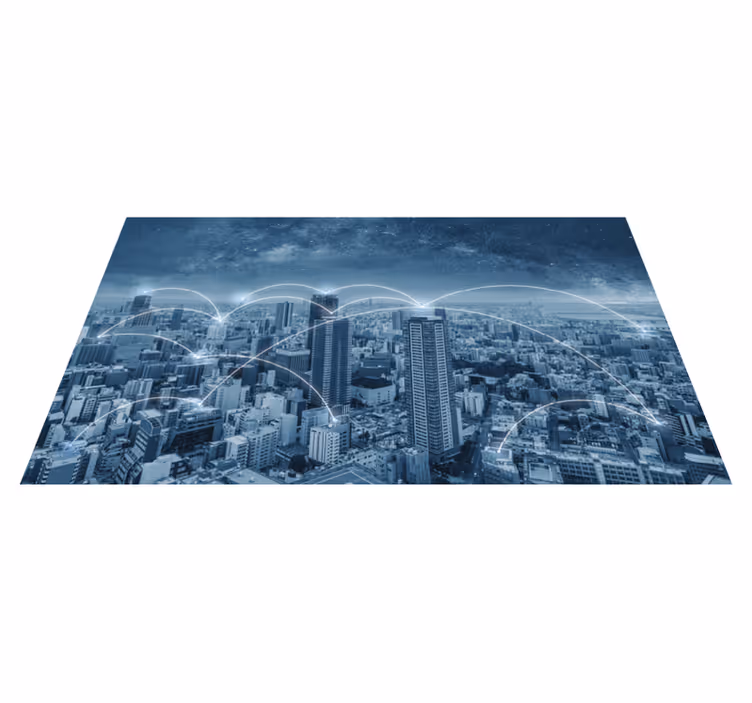 Bedroom vinyl rug city skyline wall decal - TenStickers