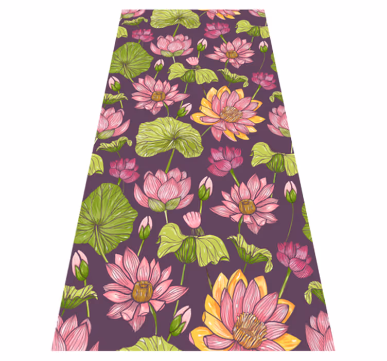 Nature vinyl rug with lotus leaves and flowers - TenStickers