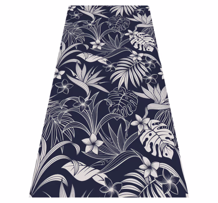 Nature vinyl rug with dark tropical leaves and flowers - TenStickers