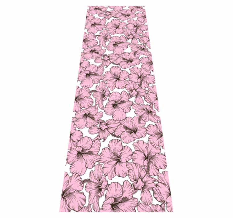 Nature vinyl rug with pink hibiscus flowers - TenStickers