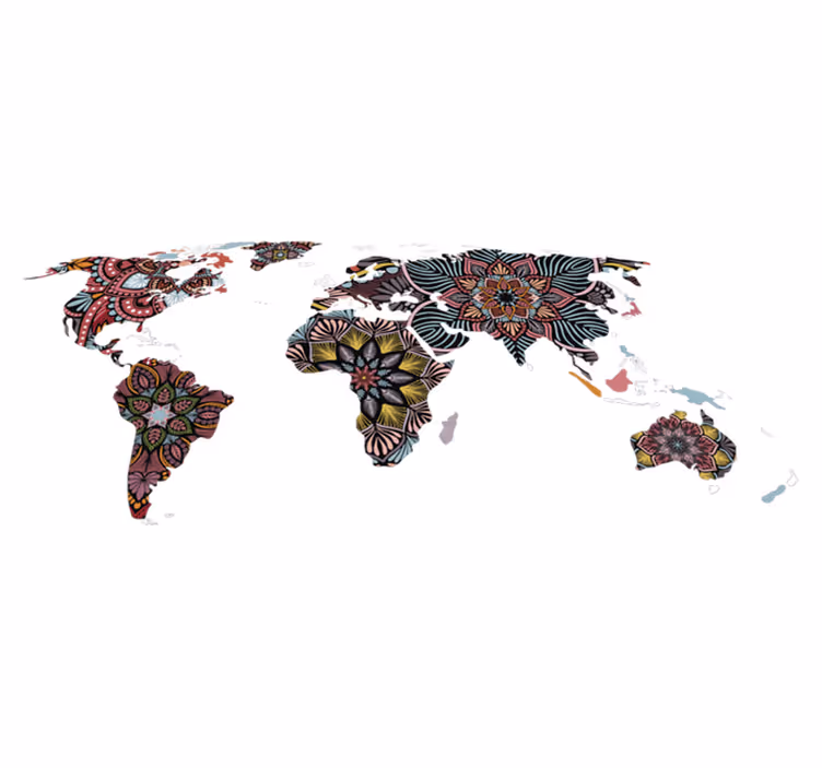 World map vinyl rug mandala world map - TenStickers