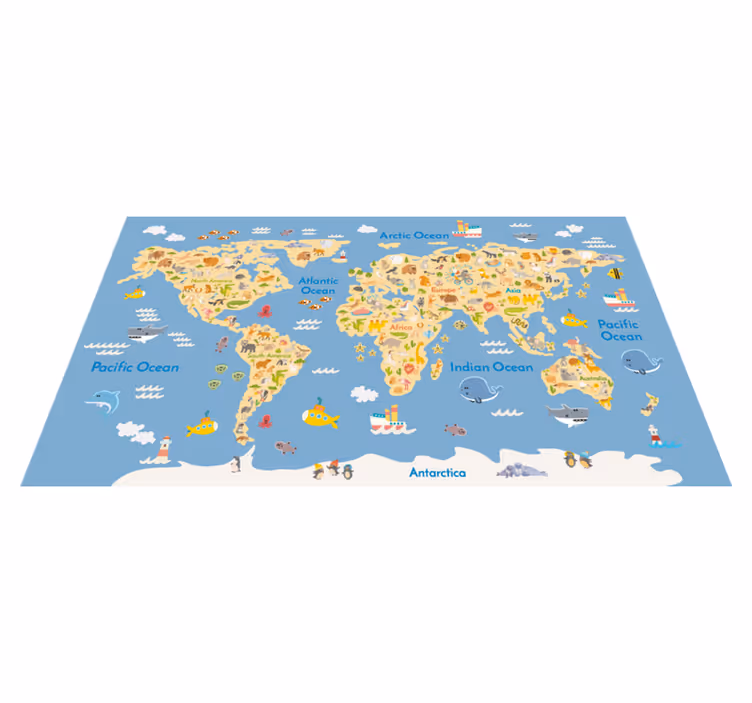 World map vinyl rug for english children - TenStickers