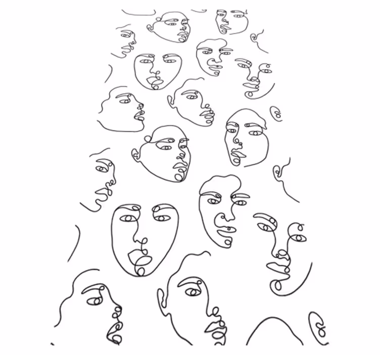 Modern vinyl rug with line art faces design - TenStickers