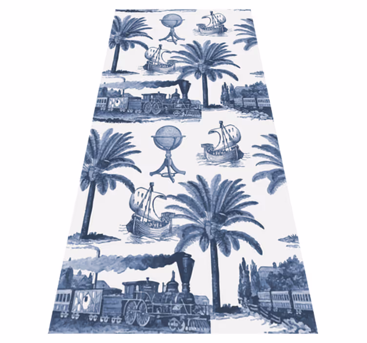 Vintage vinyl rug in blue french vintage pattern - TenStickers