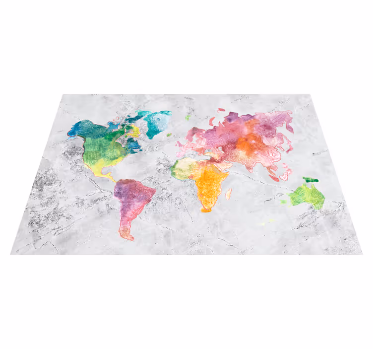 World map vinyl rug in stone look, colorful design - TenStickers