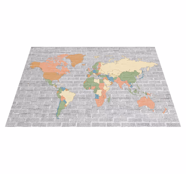 World map vinyl rug stone pattern vintage design - TenStickers