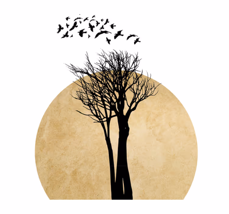 Floral vinyl rug with tree silhouette and birds - TenStickers