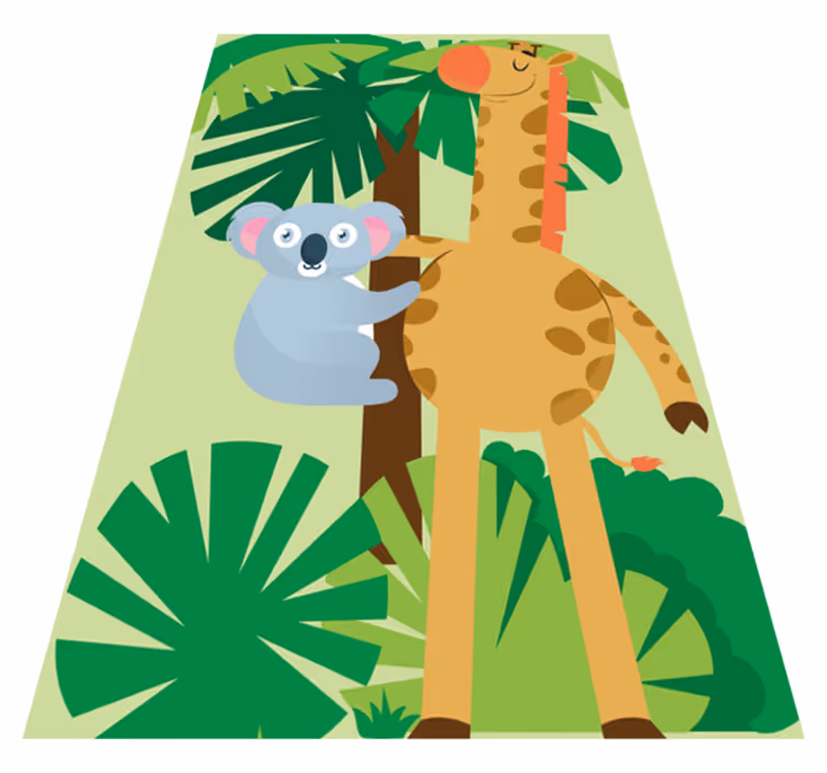 Kids vinyl rug koalas hugging a giraffe print - TenStickers