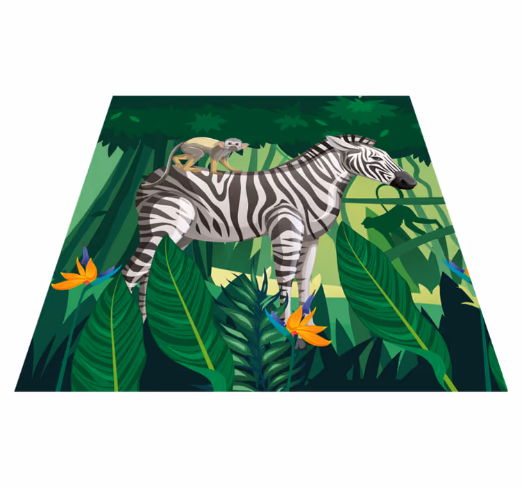 Kids vinyl rug giraffe zebra and monkey set of 4 - TenStickers