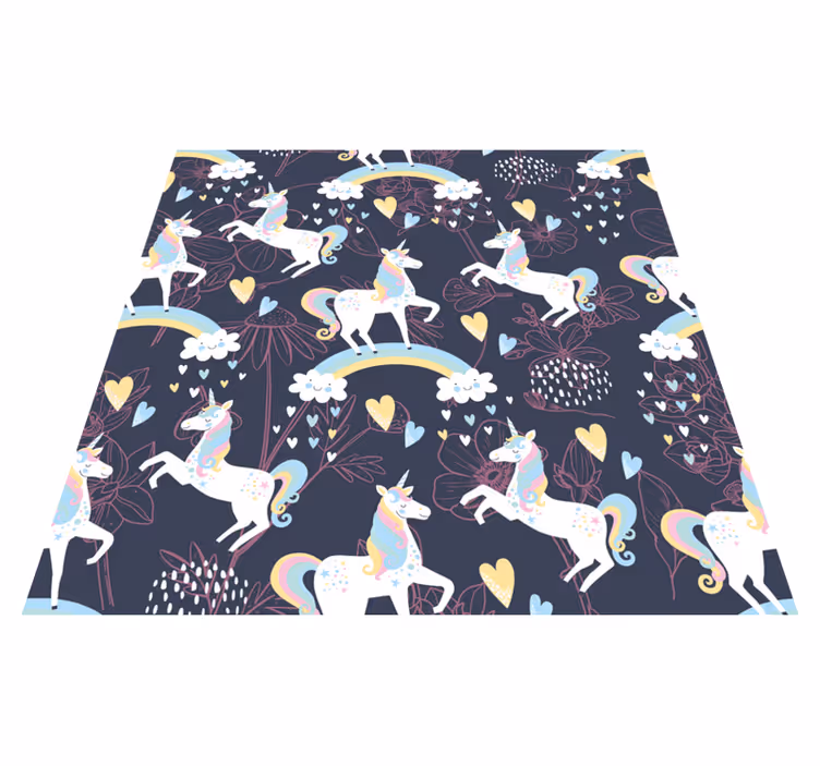 Kids vinyl rug with pink unicorns on dark background - TenStickers