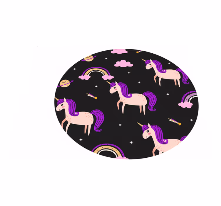 Kids vinyl rug with artistic unicorns on dark backdrop - TenStickers