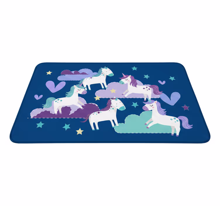 Kids vinyl rug cute unicorns clouds and stars - TenStickers