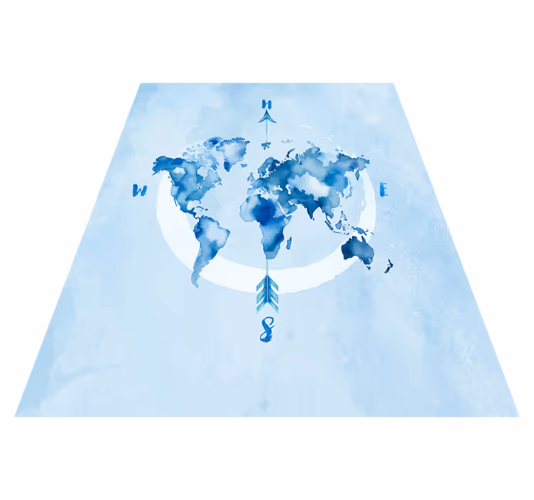 World map vinyl rug watercolor blue map - TenStickers