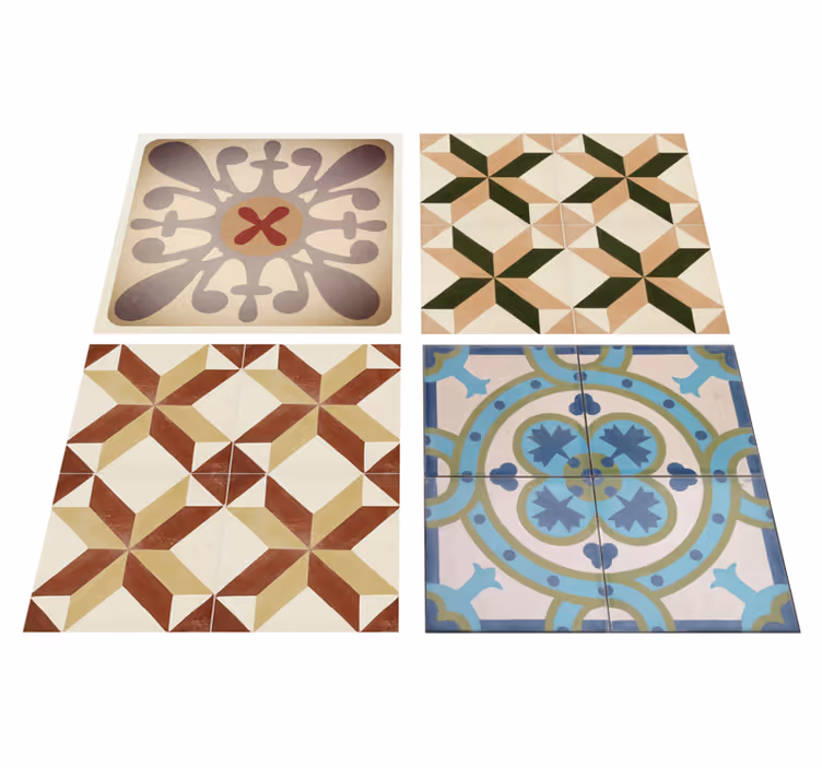 Beige vinyl rug with decorative hydraulic tile border - TenStickers