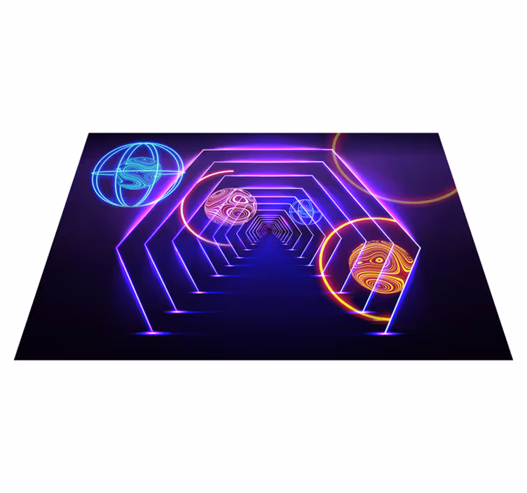 Purple vinyl rug neon hexagonal tunnel design - TenStickers