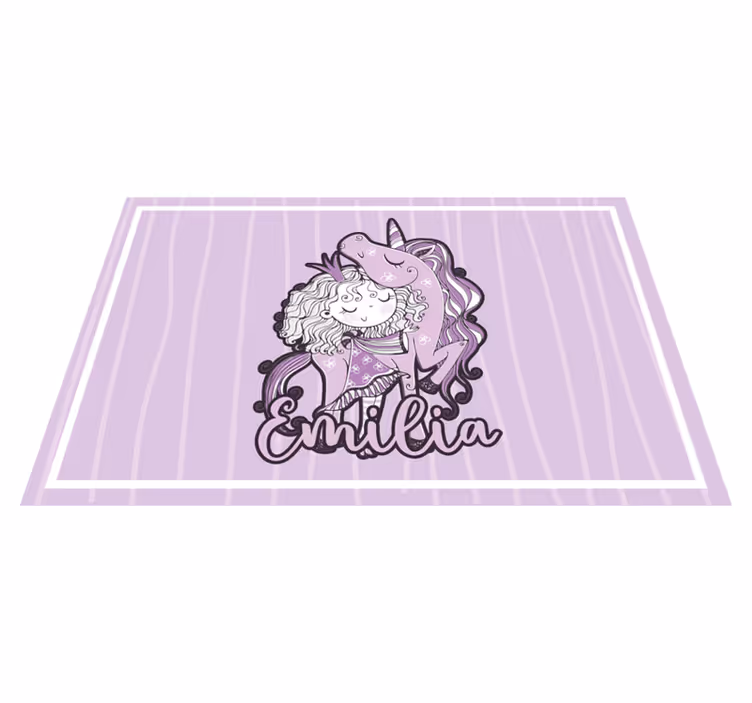 Purple vinyl rug artistic princess with a unicorn - TenStickers