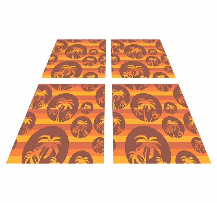 Orange vinyl rug with retro sunset and palms pattern - TenStickers