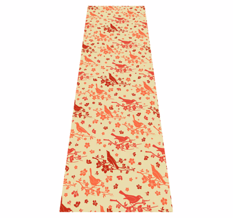 Orange vinyl rug with oriental trees and birds - TenStickers