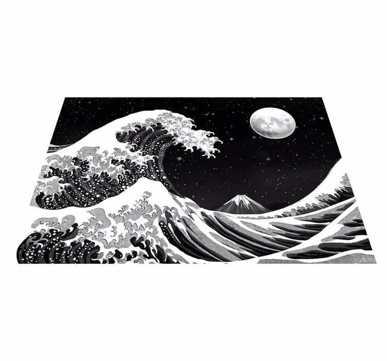 Black vinyl rug featuring the kanagawa wave at night - TenStickers