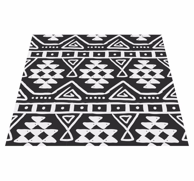 Black vinyl rug with black and white boho pattern - TenStickers