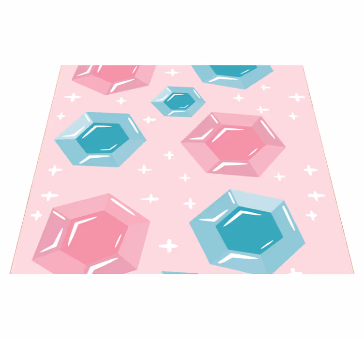 Pink vinyl rug with geometric jewel-toned shapes - TenStickers
