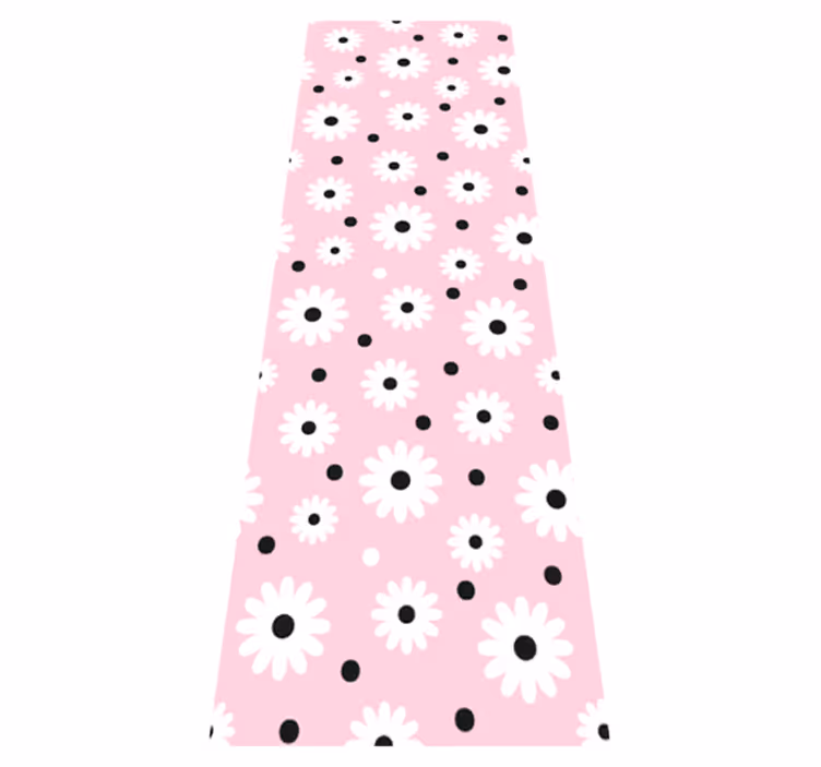 Pink vinyl rug with pink black dot floral design - TenStickers