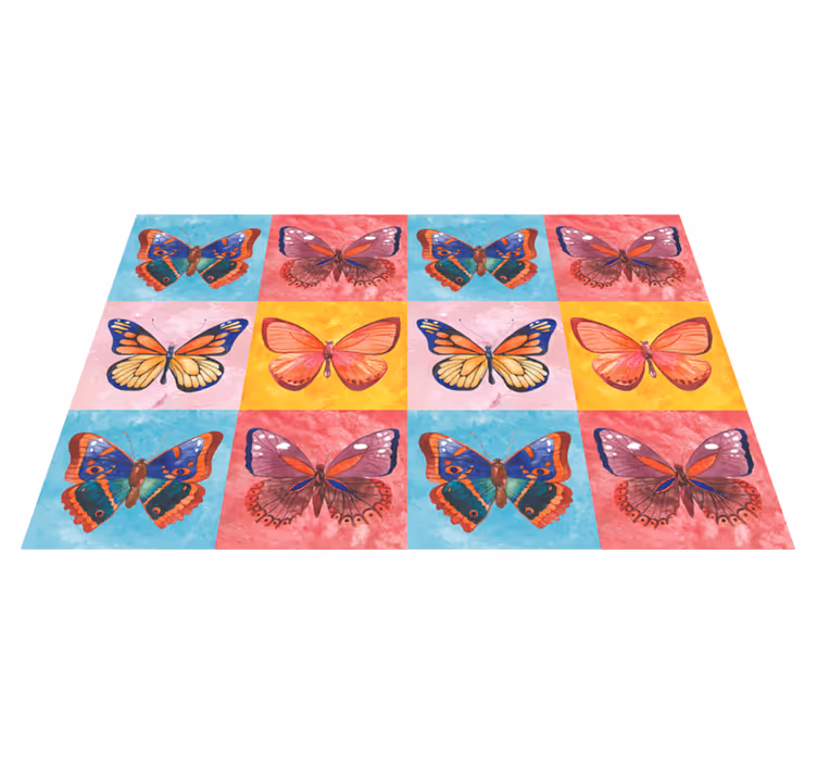 Colorful Butterfly Array floral vinyl rug - TenStickers