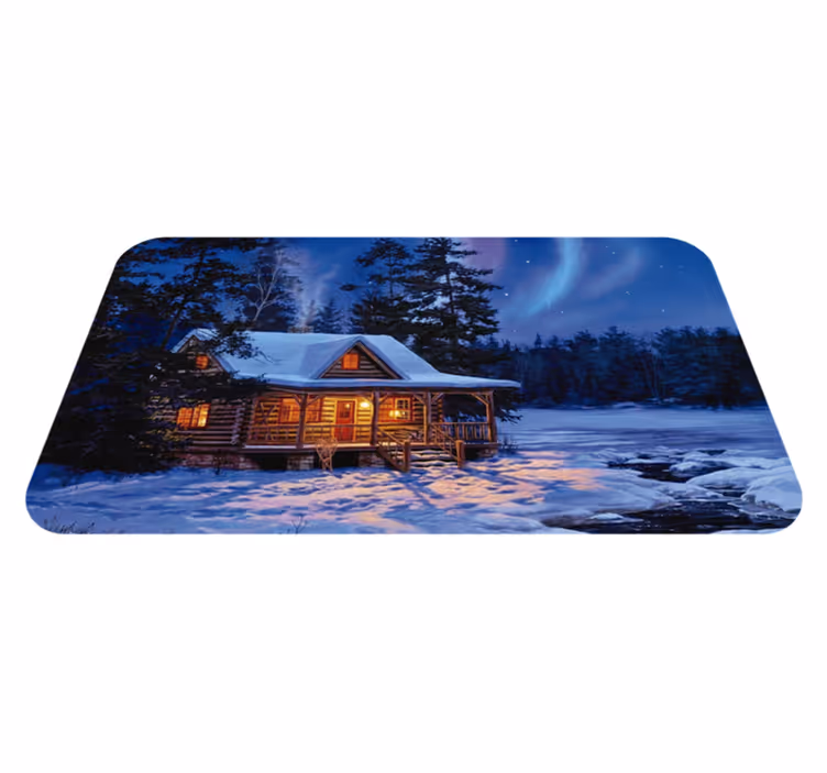 Winter Cabin Scene Christmas vinyl rug - TenStickers