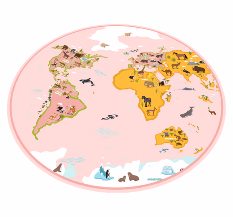 Circle shaped pink worldmap world map vinyl rug - TenStickers