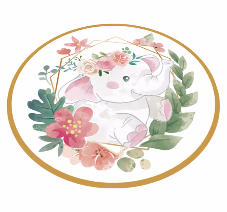 Floral Elephant Circular kids vinyl rug - TenStickers