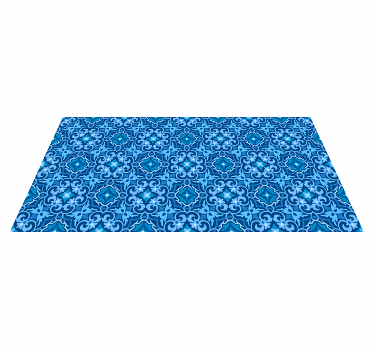 blue tiles and flowers tile carpet - TenStickers