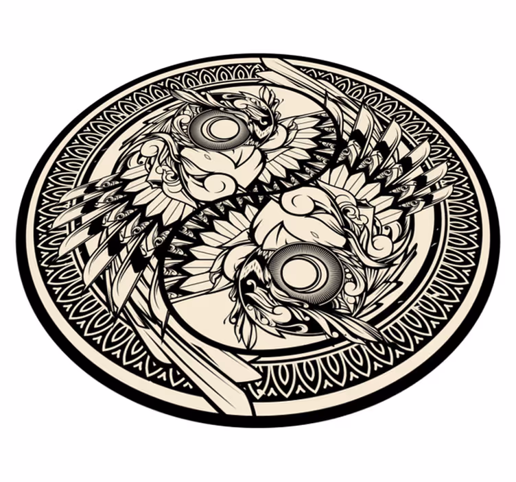 yin yang owl doodle ornament bedroom rug - TenStickers