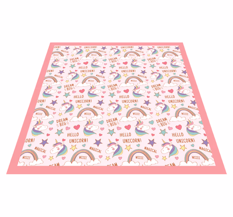 doodle unicorns words pattern vinyl rug - TenStickers