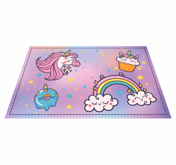 Adorable unicorn and candy vinyl rug - TenStickers