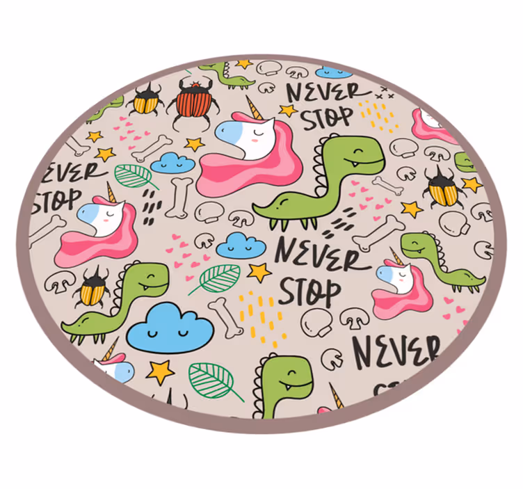 dinosaur unicorn mushroom with texts  custom rug - TenStickers