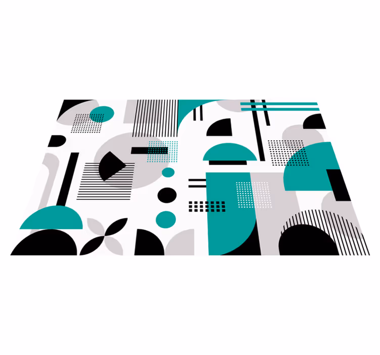 Turquoise geometric shapes modern vinyl rug - TenStickers