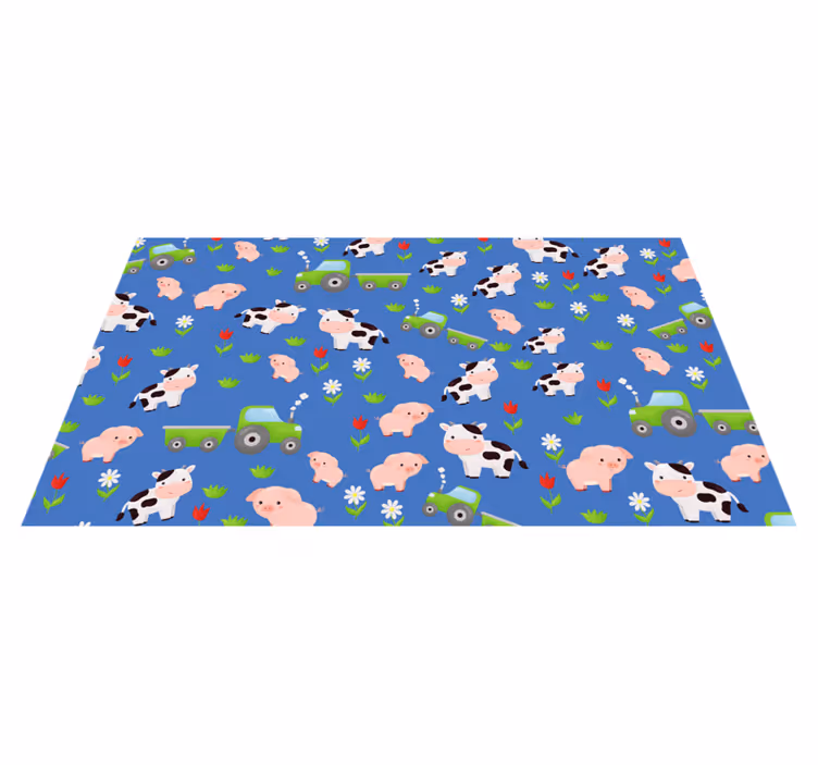 Tractor cow & pig pattern animal rug - TenStickers