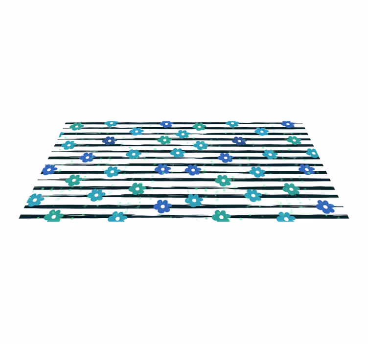 Floral Striped Design kitchen vinyl rug - TenStickers