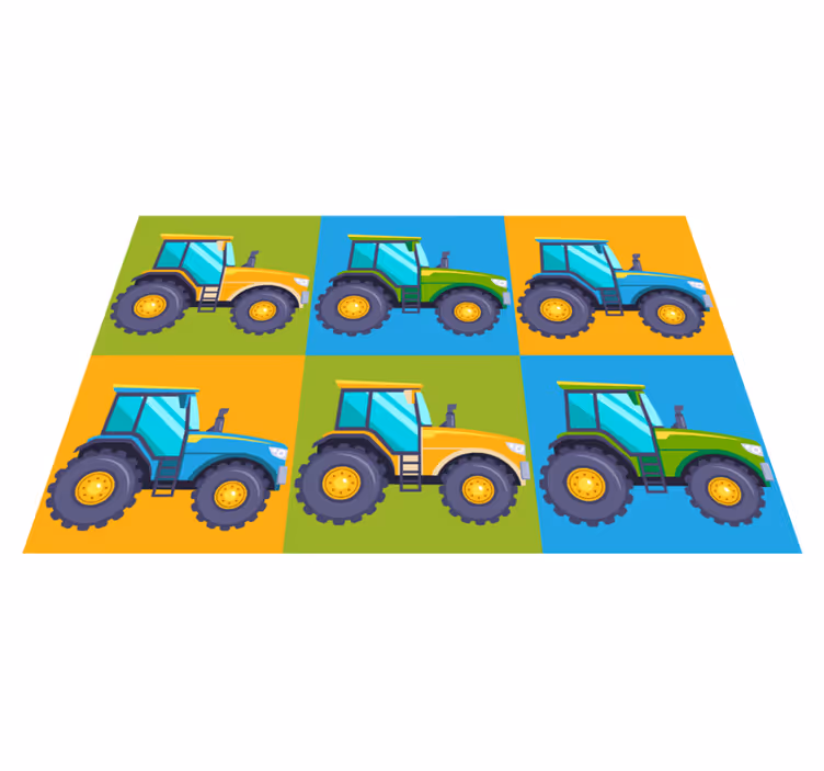 Colorful Tractor Squares kids vinyl rug - TenStickers