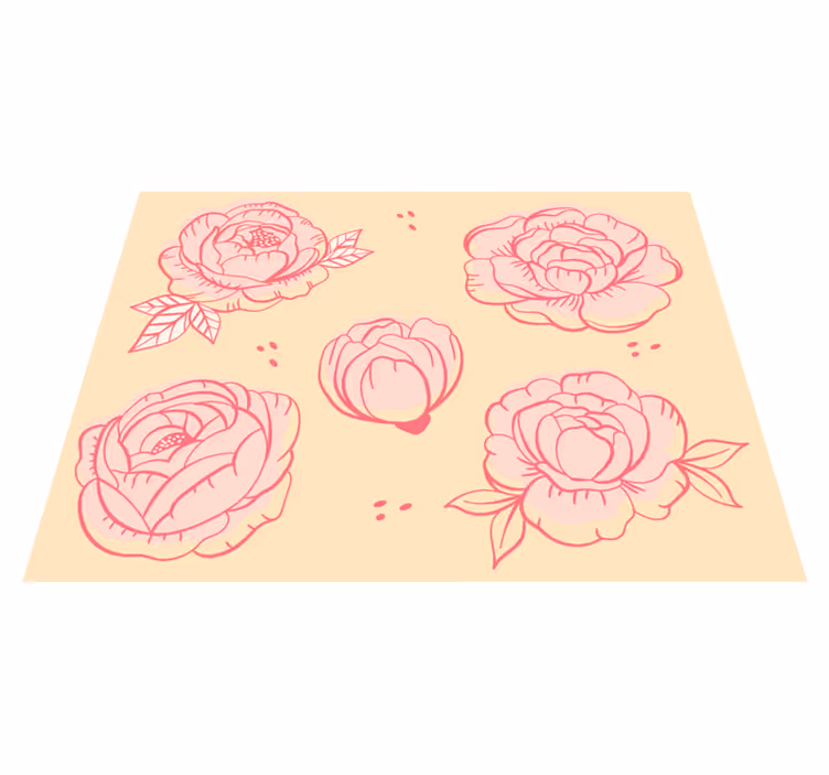 Peony pink sketches floral rug - TenStickers