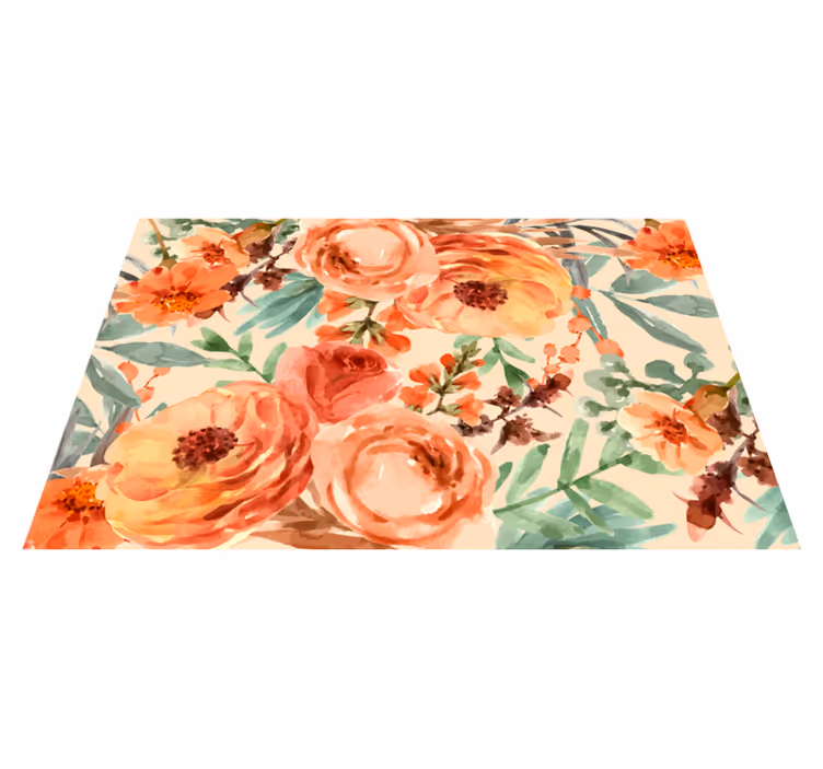 Peony watercolor flowers floral vinyl rug - TenStickers