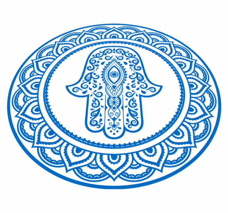 Blue and white hand of Fatima ethnic vinyl rug - TenStickers