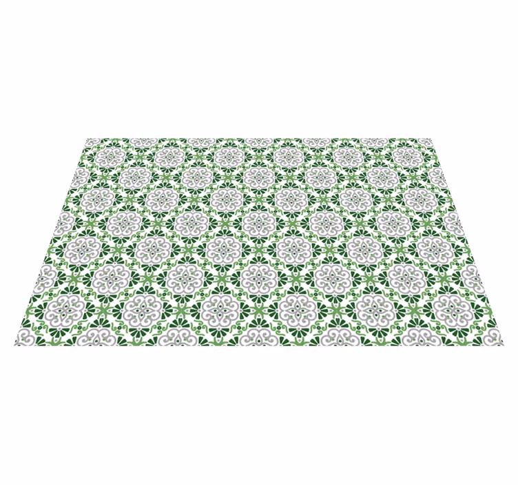 Green floral mosaic kitchen vinyl rug - TenStickers