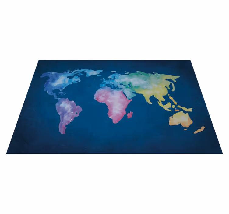World map vinyl rug in watercolor design - TenStickers