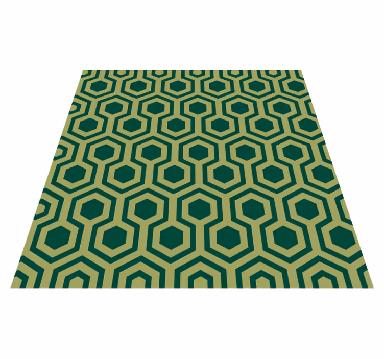 Hexagonal green elements geometric vinyl rug - TenStickers