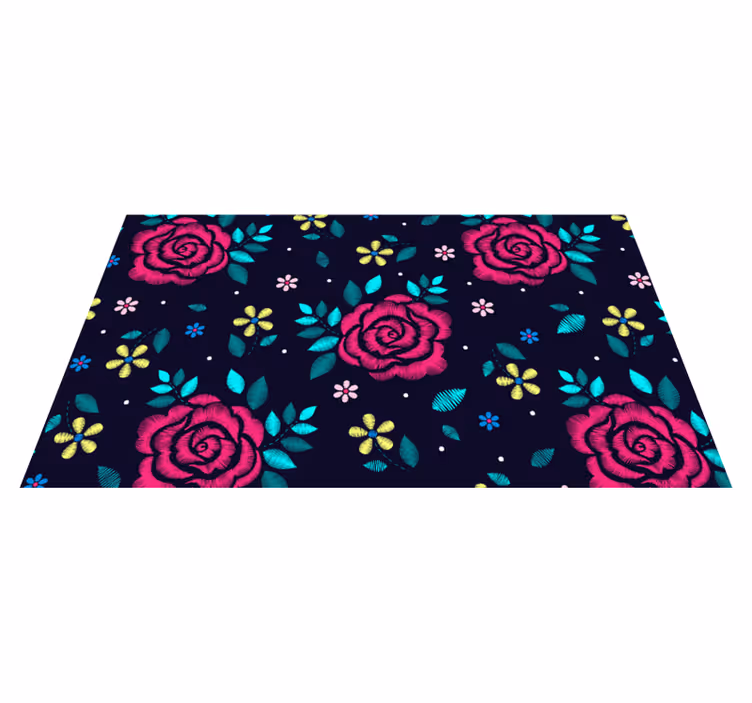 Vibrant floral motif floral vinyl rug - TenStickers